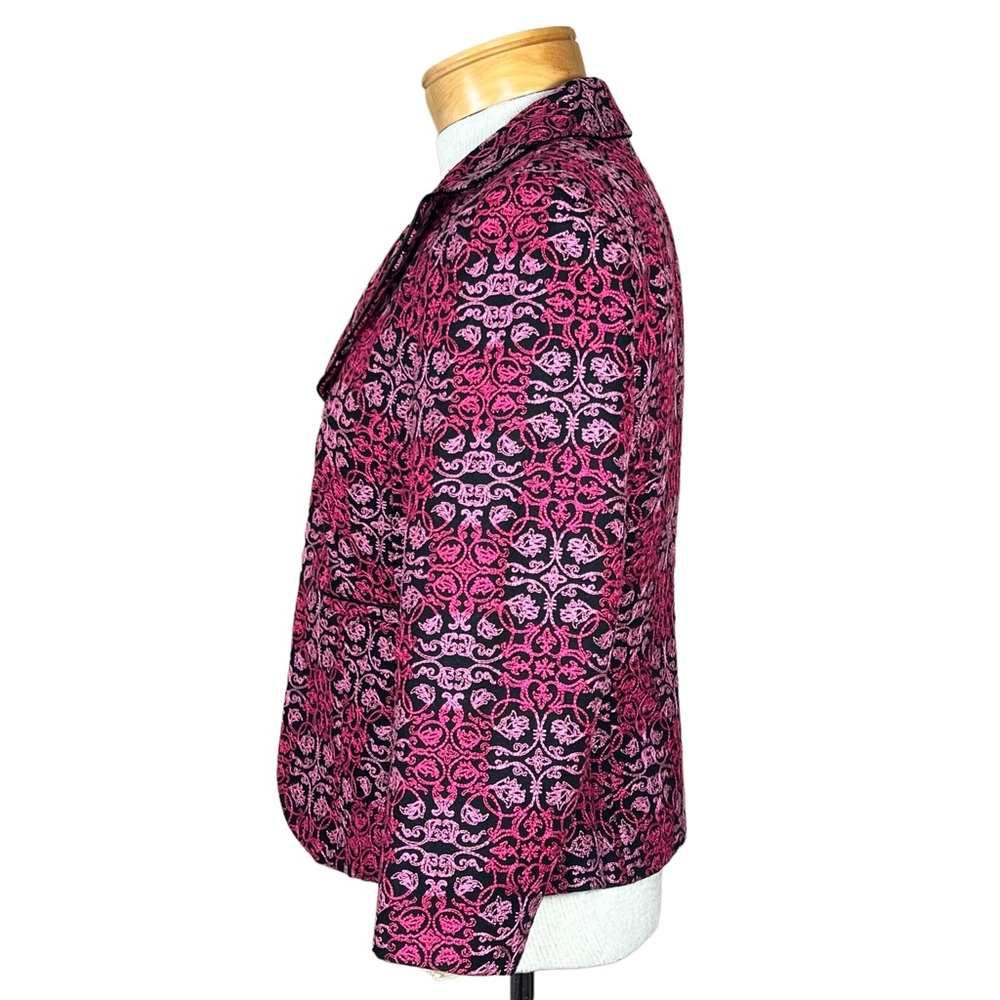 Talbots Petites Women’s Embroidered Pink & Black Cotton Blazer Size 4 EUC - Picture 7 of 14